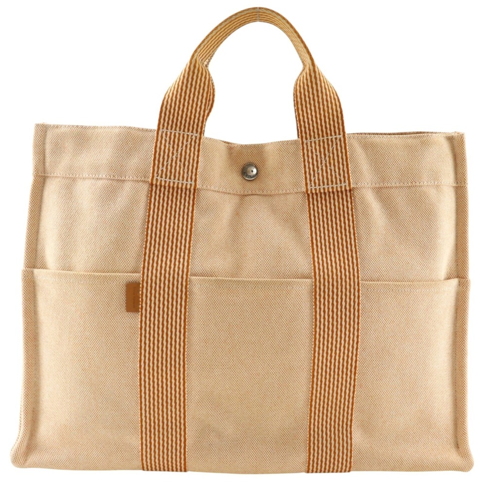 Hermes New Fourre Tout MM Handbag, Canvas, Orange, A4 Size, Snap Button, Unisex